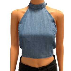 SIGRID OLSEN Tie Back Chambray Sexy Sustainable Baby Blue Halter NWT Small